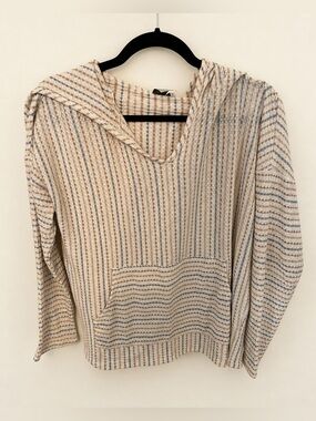 Paper Crane Neutral Striped Waffle Knit Hooded Pullover S